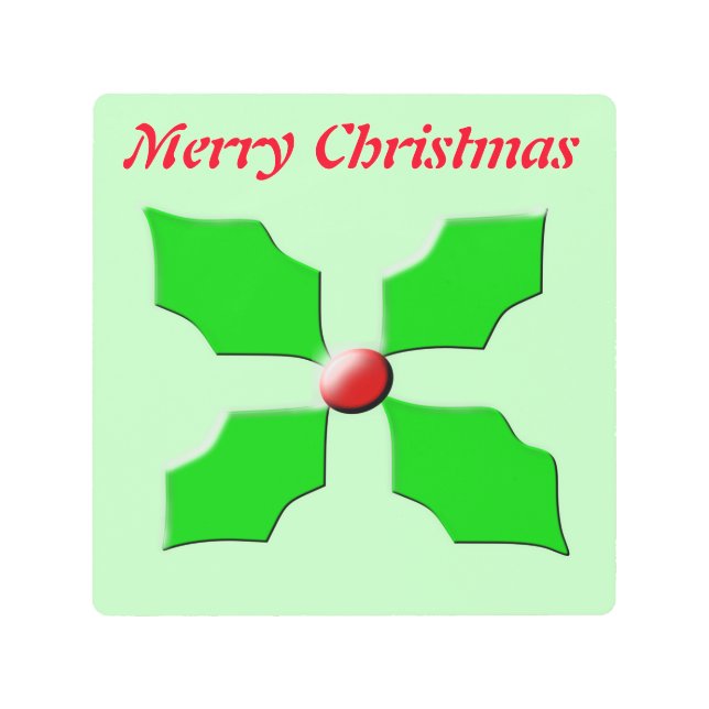 メリークリスマスホリーメタルウォールアートプリント メタルプリント (正面)