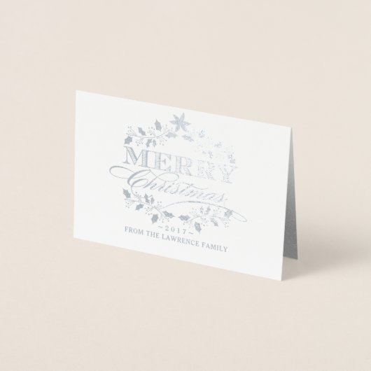 メリークリスマスホリーリースヴィンテージタイポグラフィ 箔カード (正面)