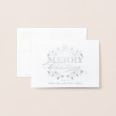 メリークリスマスホリーリースヴィンテージタイポグラフィ 箔カード (封筒付き正面)