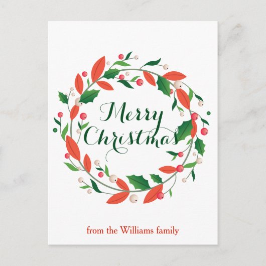 メリークリスマスホリーリース伝統的カスタム ポストカード (正面)