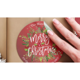 メリークリスマスホリーリース差出人住所ラベル ラウンドシール