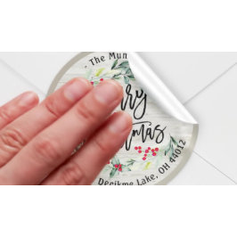 メリークリスマスホリーリース差出人住所ラベル ラウンドシール