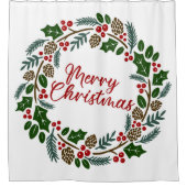 メリークリスマスホリーリース シャワーカーテン (正面)