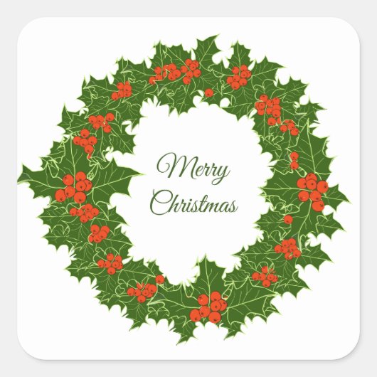 メリークリスマスホリーリース スクエアシール (正面)