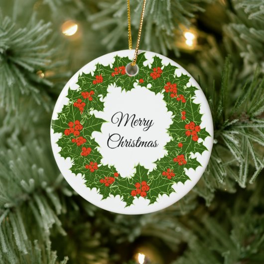 メリークリスマスホリーリース セラミックオーナメント (ツリー)