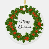メリークリスマスホリーリース セラミックオーナメント (正面)