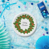 メリークリスマスホリーリース ペーパープレート (パーティー)