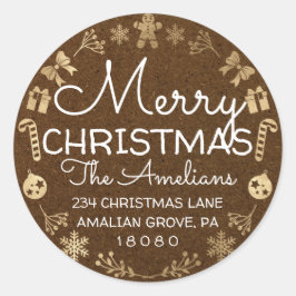 メリークリスマスホリーリースRSVPクラフトブラウン ラウンドシール