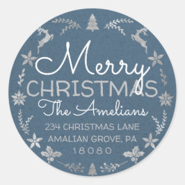 メリークリスマスホリーリースRSVPクラフトブルー ラウンドシール