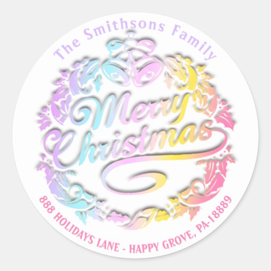 メリークリスマスホリーリースRSVPパステル王室のズ ラウンドシール (正面)