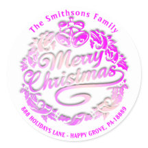 メリークリスマスホリーリースRSVPピンク王室のホワイト