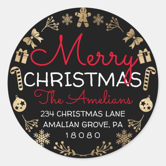 メリークリスマスホリーリースRSVP差出人住所 ラウンドシール (正面)