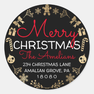 メリークリスマスホリーリースRSVP差出人住所 ラウンドシール