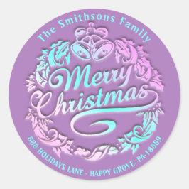 メリークリスマスホリーリースRSVP王室のパープル ラウンドシール