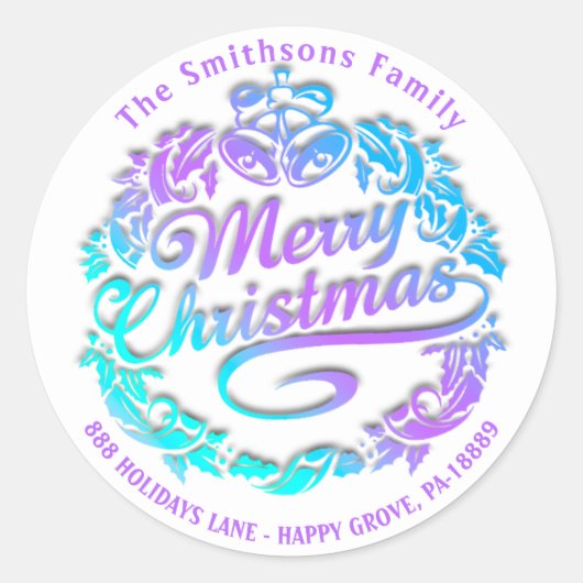 メリークリスマスホリーリースRSVP王室のブルーグラデーション ラウンドシール (正面)