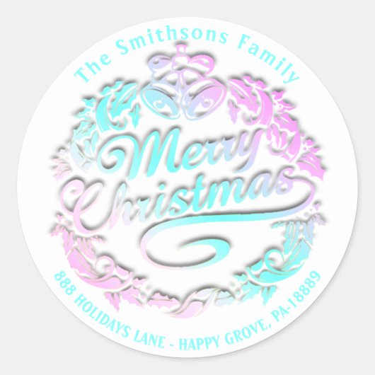 メリークリスマスホリーリースRSVP金ゴールドベル王室のズ ラウンドシール (正面)