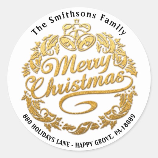 メリークリスマスホリーリースRSVP金ゴールドホワイト王室の ラウンドシール (正面)