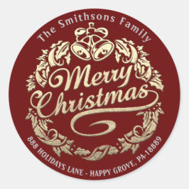 メリークリスマスホリーリースRSVP金ゴールドレッド ラウンドシール