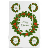 メリークリスマスホリーレッドベリーリース ミディアムペーパーバッグ (裏面)