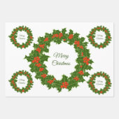 メリークリスマスホリーレッドベリーリース ラッピングペーパーシート (正面2)