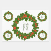 メリークリスマスホリーレッドベリーリース ラッピングペーパーシート (正面)