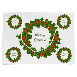 メリークリスマスホリーレッドベリーリース ラージペーパーバッグ