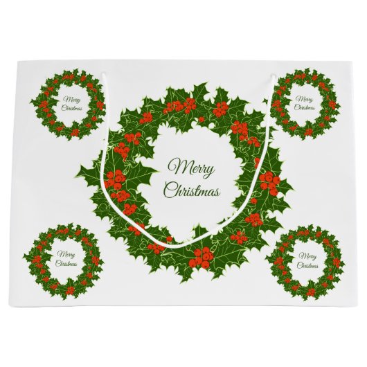 メリークリスマスホリーレッドベリーリース ラージペーパーバッグ (正面)