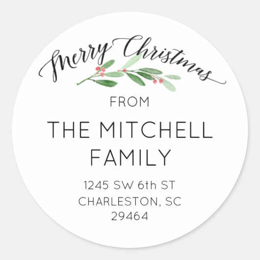 メリークリスマスホリー差出人住所シール ラウンドシール (正面)