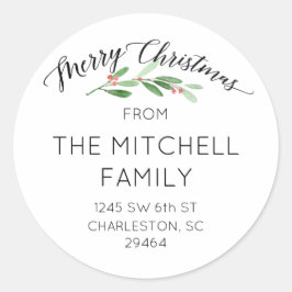 メリークリスマスホリー差出人住所シール ラウンドシール