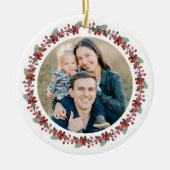 メリークリスマスホリー植物写真 セラミックオーナメント (正面)