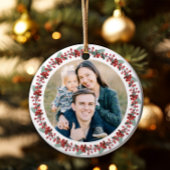 メリークリスマスホリー植物写真 セラミックオーナメント