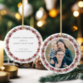 メリークリスマスホリー植物写真 セラミックオーナメント