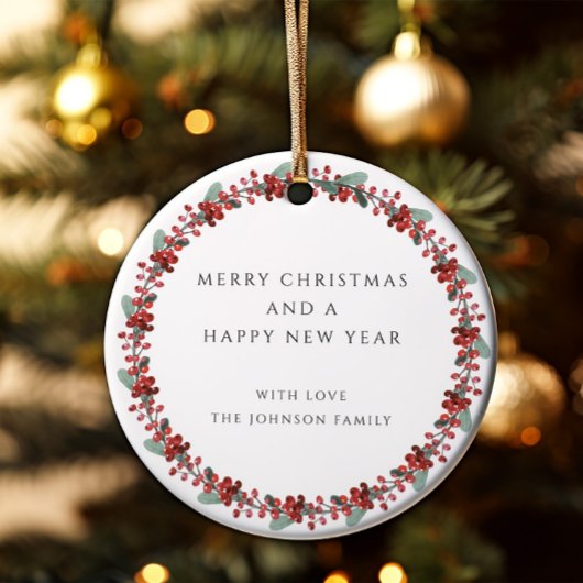 メリークリスマスホリー植物写真 セラミックオーナメント