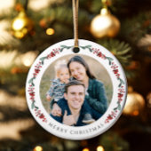メリークリスマスホリー植物写真 セラミックオーナメント