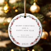 メリークリスマスホリー植物写真 セラミックオーナメント