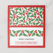 メリークリスマスホリー縁どベリー折り曲げエスコート プレイスカード (外部開封)