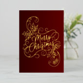 メリークリスマスホリー赤あいさつ 箔シーズンカード (立ち正面)