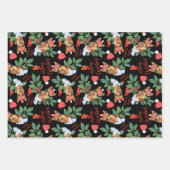 メリークリスマスホリー赤モミ松コーンスターブラック ラッピングペーパーシート (正面2)