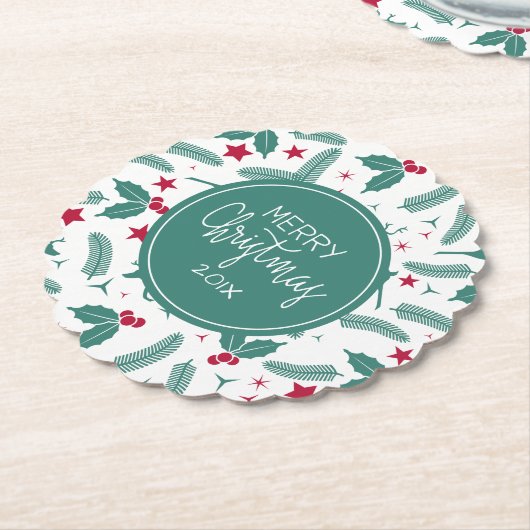 メリークリスマスホリー&デーズパターン ペーパーコースター (アングル)