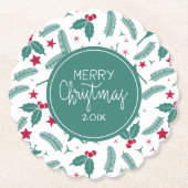 メリークリスマスホリー&デーズパターン ペーパーコースター (正面)