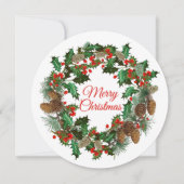 メリークリスマスホリー&パインリース カード (正面)