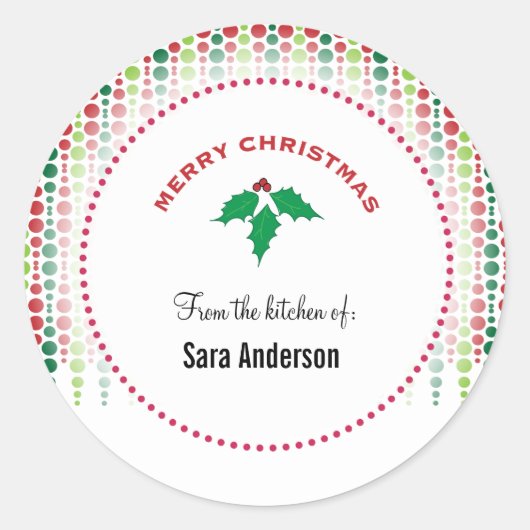 メリークリスマスホリー、パーソナライズされたベーキング ラウンドシール (正面)