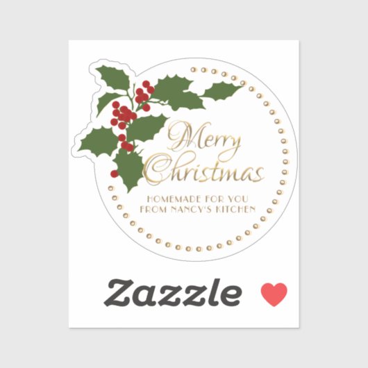 メリークリスマスホリー&ベリーラベル食品ギフトスズ シール (シート)