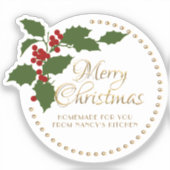 メリークリスマスホリー&ベリーラベル食品ギフトスズ シール (正面)