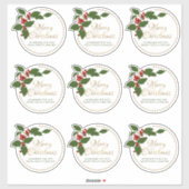 メリークリスマスホリー&ベリーラベル食品ギフトスズ シール (シート)