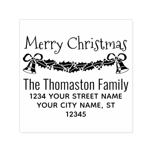 メリークリスマスホリー&ベルズネーム差出人住所 セルフインキングスタンプ (デザイン)