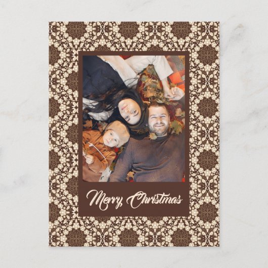 メリークリスマスホリー | ヴィンテージクリーム&ブラウン | シーズンポストカード (正面)