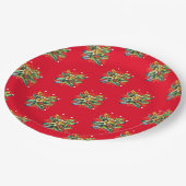 メリークリスマスホリ葉ーズベリー花赤 ペーパープレート (アングル)
