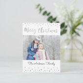 メリークリスマスホワイトとシルバーのフォイルの星写真 シーズンポストカード (スタンド正面)