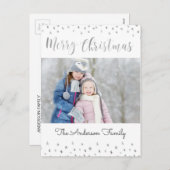 メリークリスマスホワイトとシルバーのフォイルの星写真 シーズンポストカード (正面/裏面)